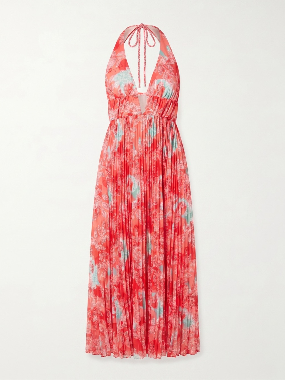 Backless Halter Maxi Dress in Coral Floral